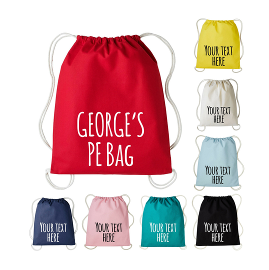 Personalised Cotton Pe Kit Drawstring Custom Name Bag School/Sport Kids Your College