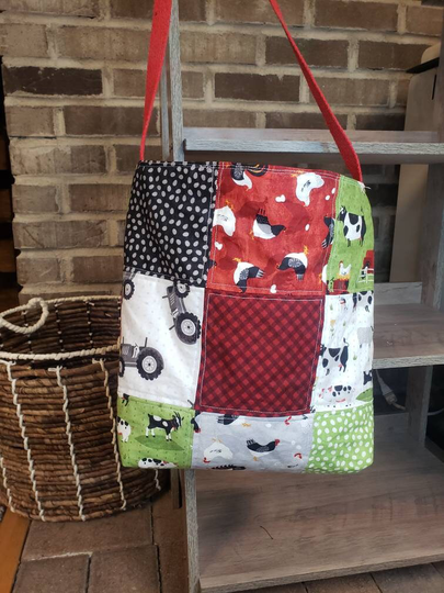 Quilted Tote Bag, Farm Sweet Farm, Tractor, Farmcountry Life, Farmhouse, Cows, Chickens, Eggs, Cowgirl, Hand Made, Carry Ipad Or Laptop