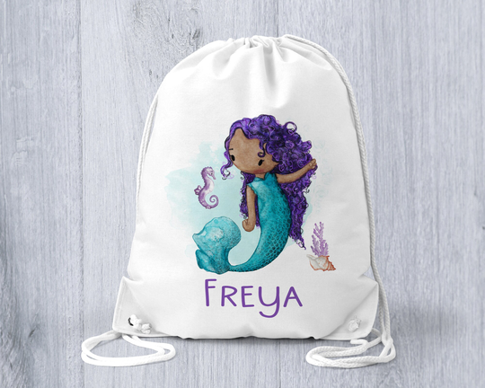Personalised Swimming Bag | Mermaid Drawstring Swim School Nursery