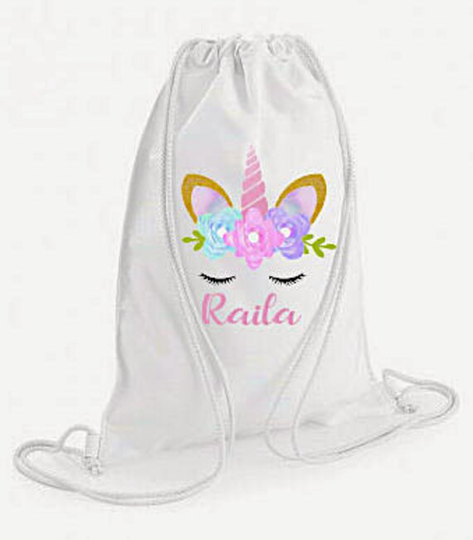 Personalised Unicorn Girls Backpack, Gift For Flower Girl, Gym Bag Back To School Swim Bag, Birthday