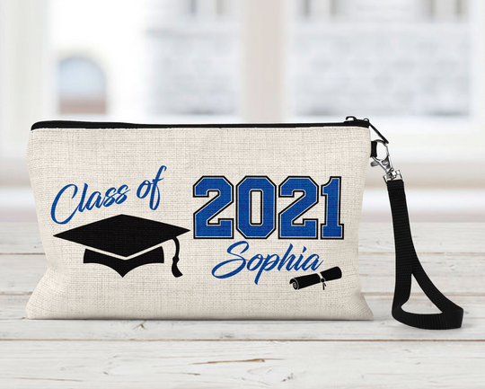 Class Of 2021 Makeup Bag, Personalized, Natural Linen, Zipper Pouch, Tech Accessory Art Or Journaling Pouch