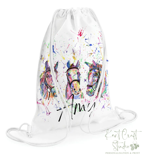 Personalised Horse Rainbow Drawstring Gym Gift Bag - Equestrian