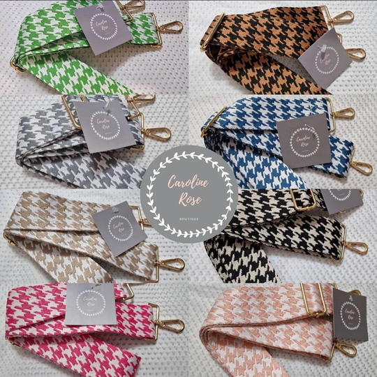 Wide Dogtooth Print Fabric Changeable Bag Straps - Gold Hardware