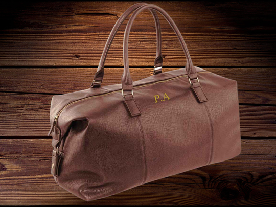 Personalised Leather Holdall, Nuhide Pu Leather, Vegan Weekend Bag, Mens Brown Or Black