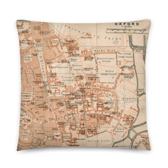 Oxford in 1908 Decorative Pillow With A Historical City Map, University Of Souvenir, Great Britain Home Decor, England Fan Gift Idea