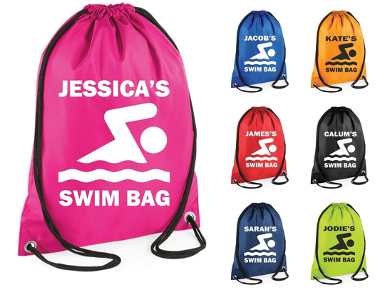 Personalised Swim Bag Printed Gym Pe Kit Sack Sports Kids Drawstring School Phys Ed Novelty