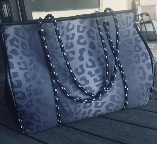 Neoprene Gray Cheetah Tote, With Matching Pouch, Everyday Tote, School, Work, Vacation, Beach Bag, Bestseller