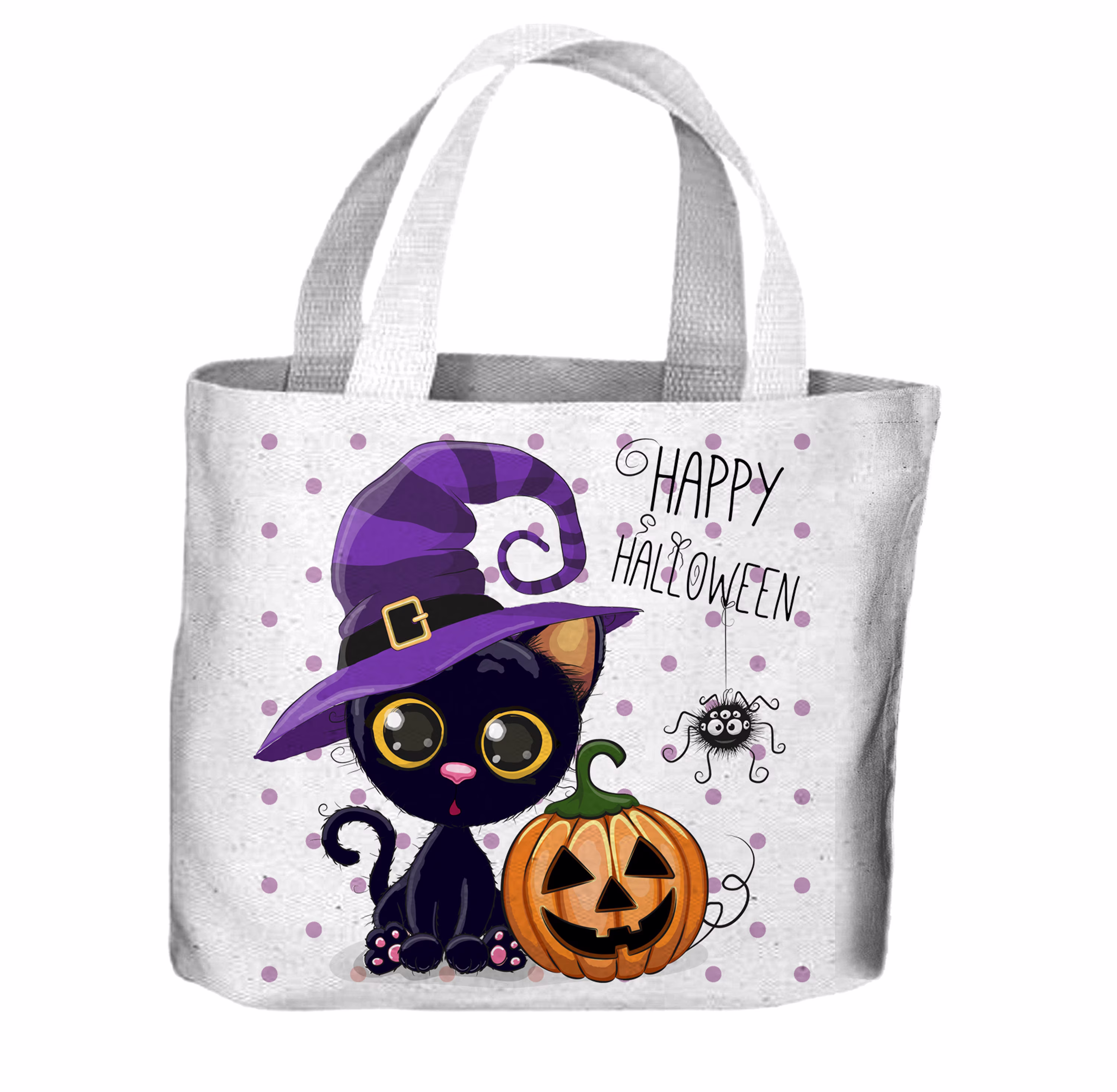 Happy Halloween Cat Cartoon Cute All Over Tote Shopping Bag For Life - Trick Or Treat Pumpkin Bats