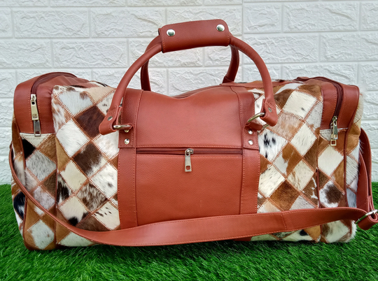 Cowhide Duffel Bag Brown White Hair On Handbag | Leather Cow Hide Duffle Bag, Weekend/Overnight Gym Travel