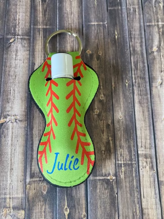 Personalized Softball/Softball Player/ Softball Team Lip Balm Holder Keychain