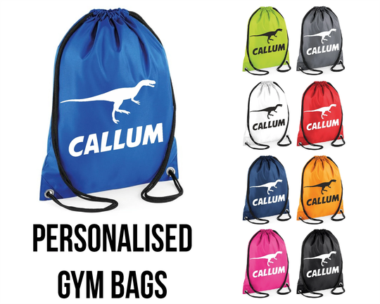 Personalised Velociraptor Dinosaur Printed Gym Bag Swim Pe Kit Sack Sports Kids Drawstring School Phys Ed Novelty