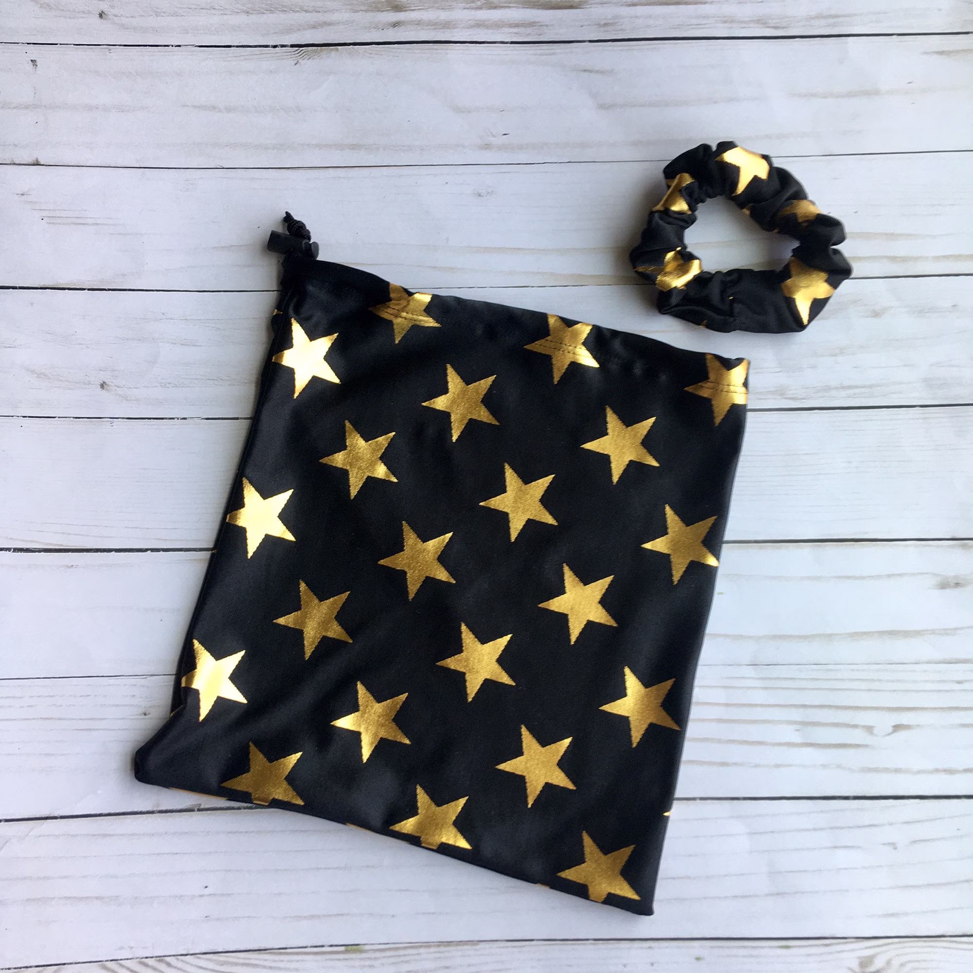 Gymnastics Grip Bag, Black Gold Stars; Gift, Reusable Gift Bag, Accessory Travel Organization, Gift For Gymnast, Scrunchie