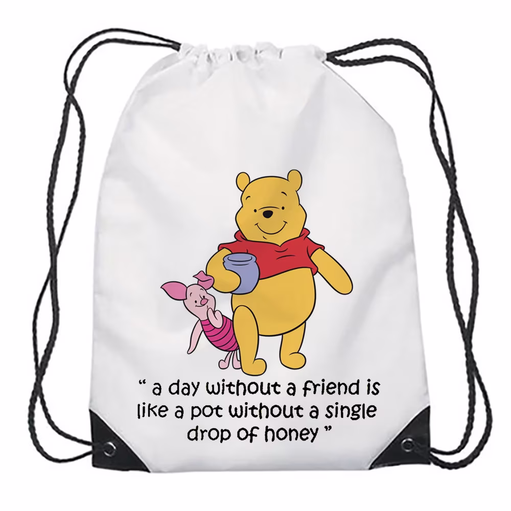 Winnie The Pooh & Piglet Friends Themed Funny Drawstring Bag Gym Sack Sports Bag