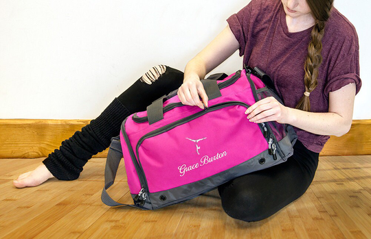 Personalised Embroidered Gymnastics Bag Holdall; Fuchsia/Black Blue Red