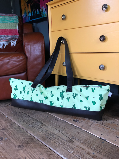 Large Yoga Mat Bag in Cactus Green , Double With Faux Leather Straps