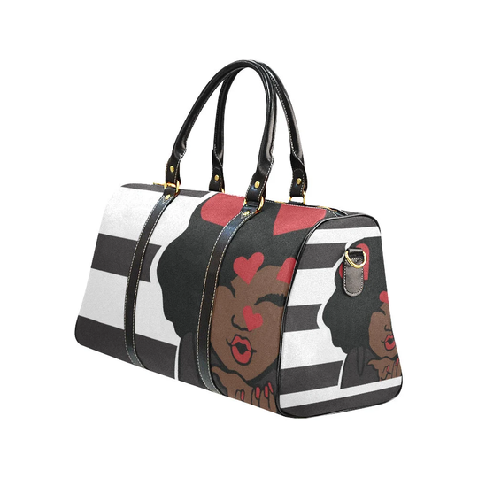 Black Woman Flight Travel Bag| Girl Holdall| Overnight Weekend Afro Kisses| Melanin Gift| Afrocentric Art
