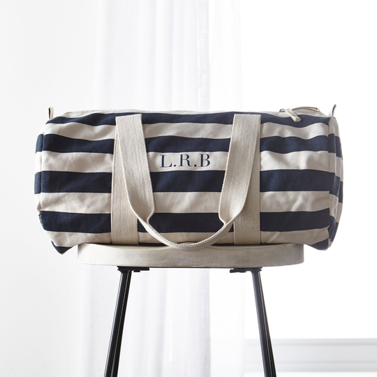 Personalised Navy Stripped Holdall | Weekend Bag Gym Luggage Gift Overnight