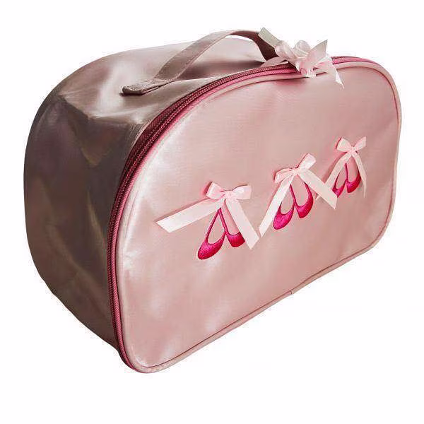 Ballet Dance Bag, Girls Pink Satin Bag With Shoe Motif, Handbag