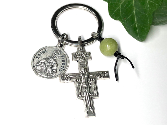 Cross Of St. Francis Keychain/Bag Clip - Patron Saint Italy, Animals, Environment Customize with Tassel/Gemstone San Damiano Crucifix