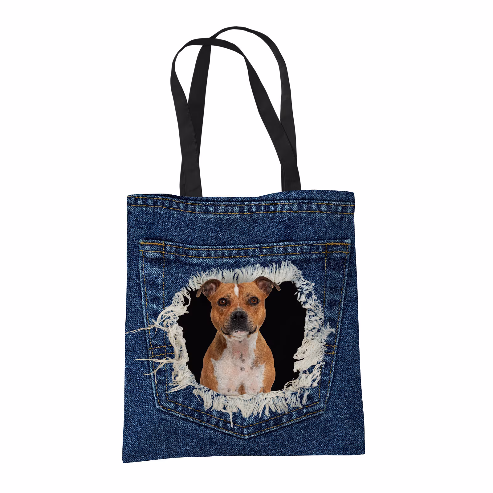 staffordshire Bull Terrier Gifts For Dog Lovers Owners - Reusable Shopper Shoulder Tote Bags Fabric Gift Bag With Dogs On