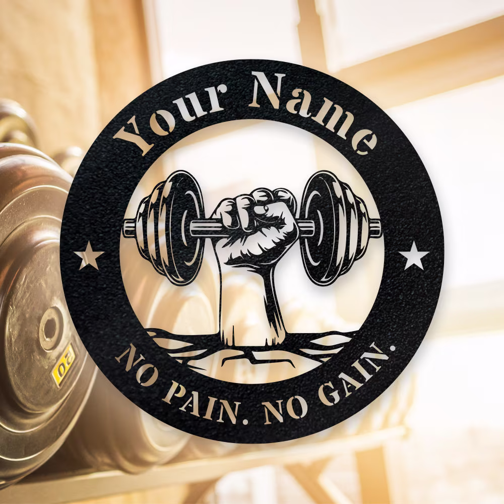 Gym Dumbbell Monogram, Personalized Home Sign, Custom Metal Cross Fit Sign