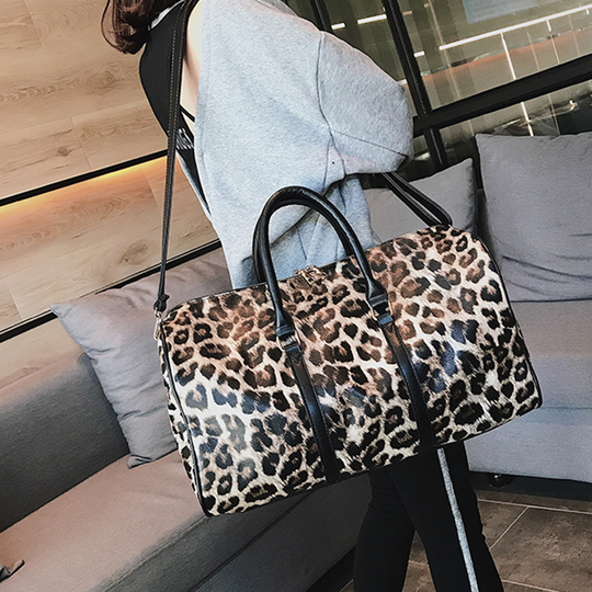 Leather Crossbody Leopard Print Bag For Women, Gym Bag, Barrel Cross Body Purse, Circle Gift Women