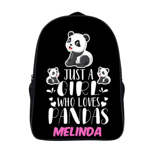 Just A Girl Who Loves Pandas Backpack - Kids With Panda Print Cute Black White Bag For School Gym Children Cool