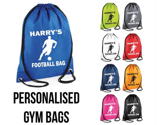 Personalised Football Bag Printed Gym Swim Pe Kit Sack Sports Kids Drawstring School Phys Ed Novelty