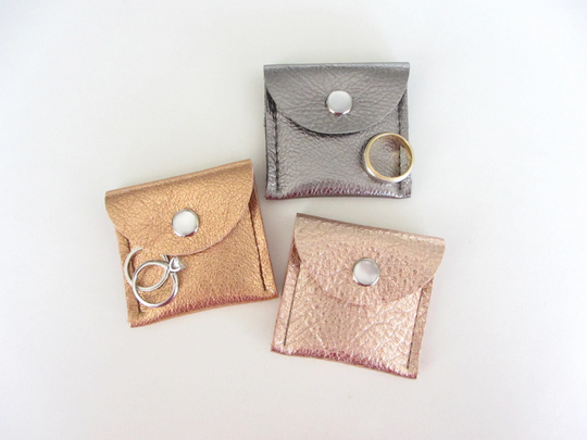 Proposal Engagement Ring Pouch, Travel Jewelry His & Her Class Pouch Metallic Leathers