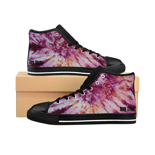 Maroon Tie Dye Men's High-Top Sneakers By Rock Street Skater Gothic Shoes
