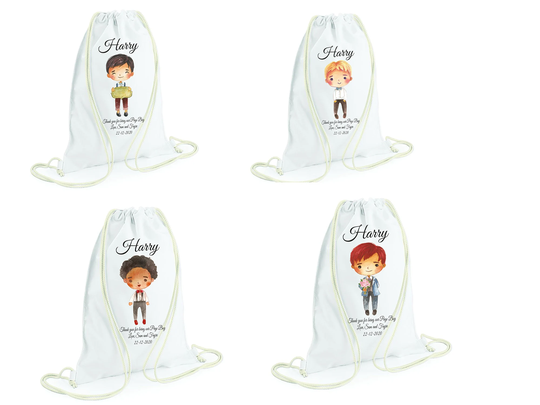 Personalised Page Boy Gift Bag, Drawstring Bag, Custom Name Ring Security Gift, Bearer Pageboy Bag