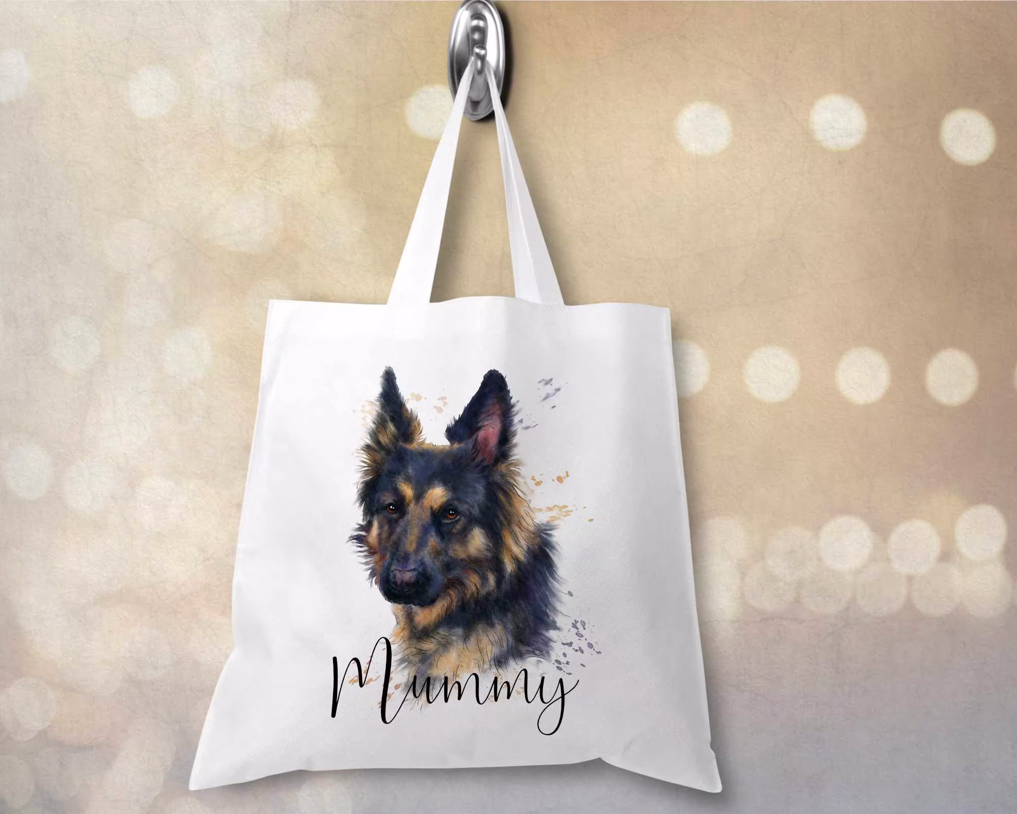German Shepherd Dog Personalised Tote Bag Any Name Shopping Tote White Or Natural