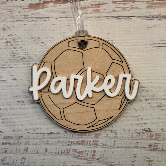 Personalized Soccer Bag Tag, Custom Name Sports Team Gift Idea, Tournament Gift, Engraved Soccer Ball