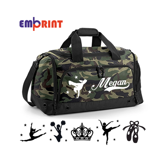 Personalised Camouflage Dance Holdall Bag Boys Girls Ballet Childrens Glitter Kit Kids School