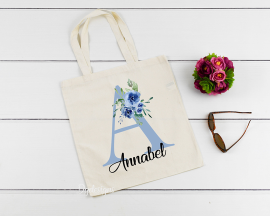 Personalised Tote Bag Any Name Shopping Tote Initial Large Floral Letter