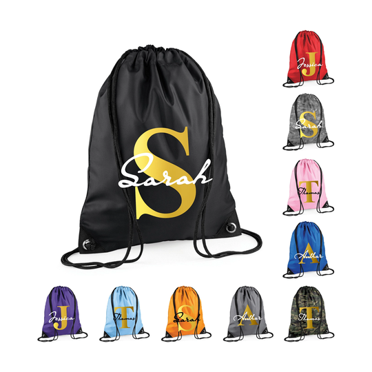 Personalised Drawstring Bag Sports Initials School Pe Kit Boys Girls Gym Dance Your Name College