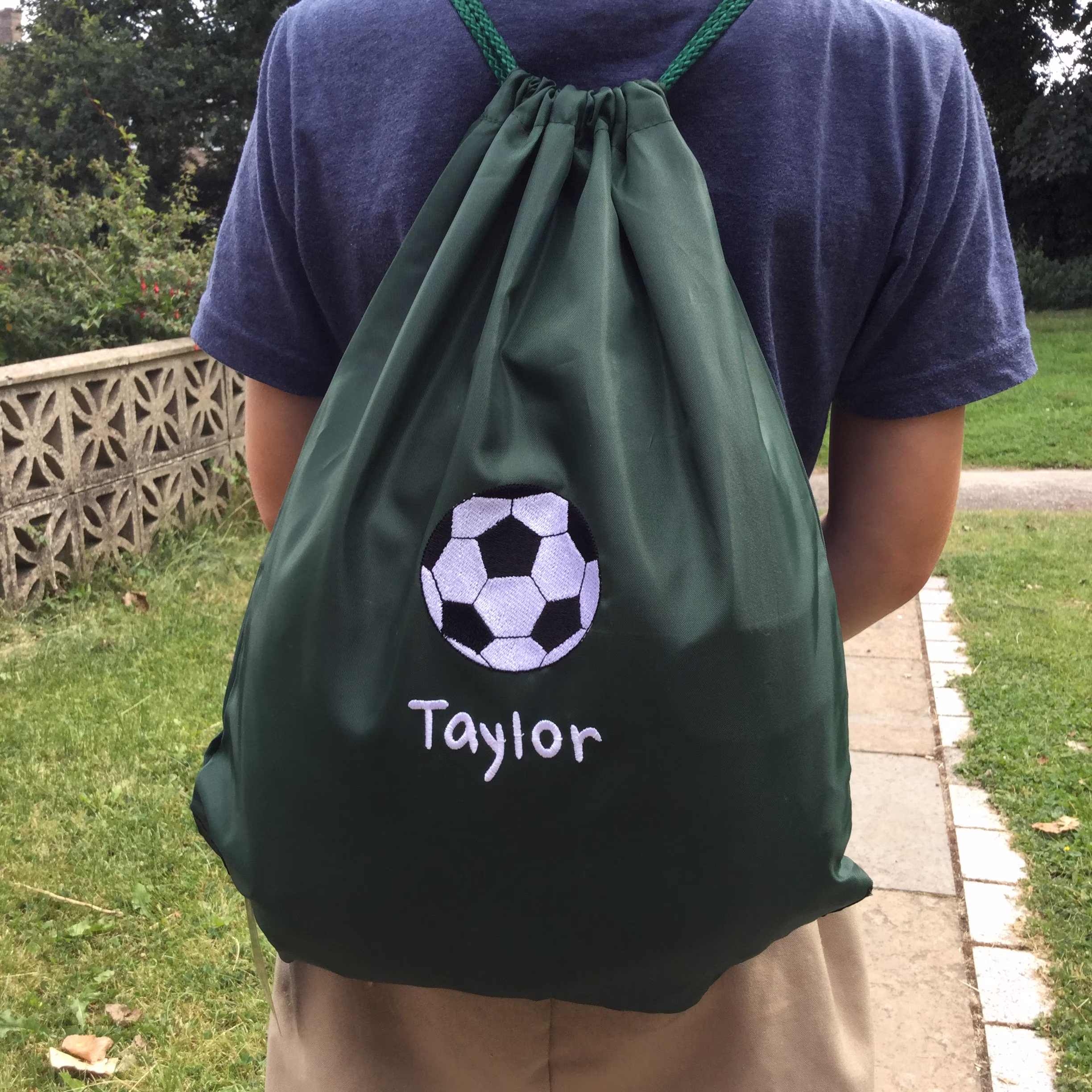 Personalised Football Bag, Soccer Drawstring Bag, Kids Boot Embroidery, School Kids Pe Kit Drawstring Bag