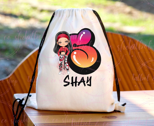 Personalised Graffiti Girl Letter Name Drawstring Bag, P.e Kit Back To School Nursery Kids Swim Gym Dance