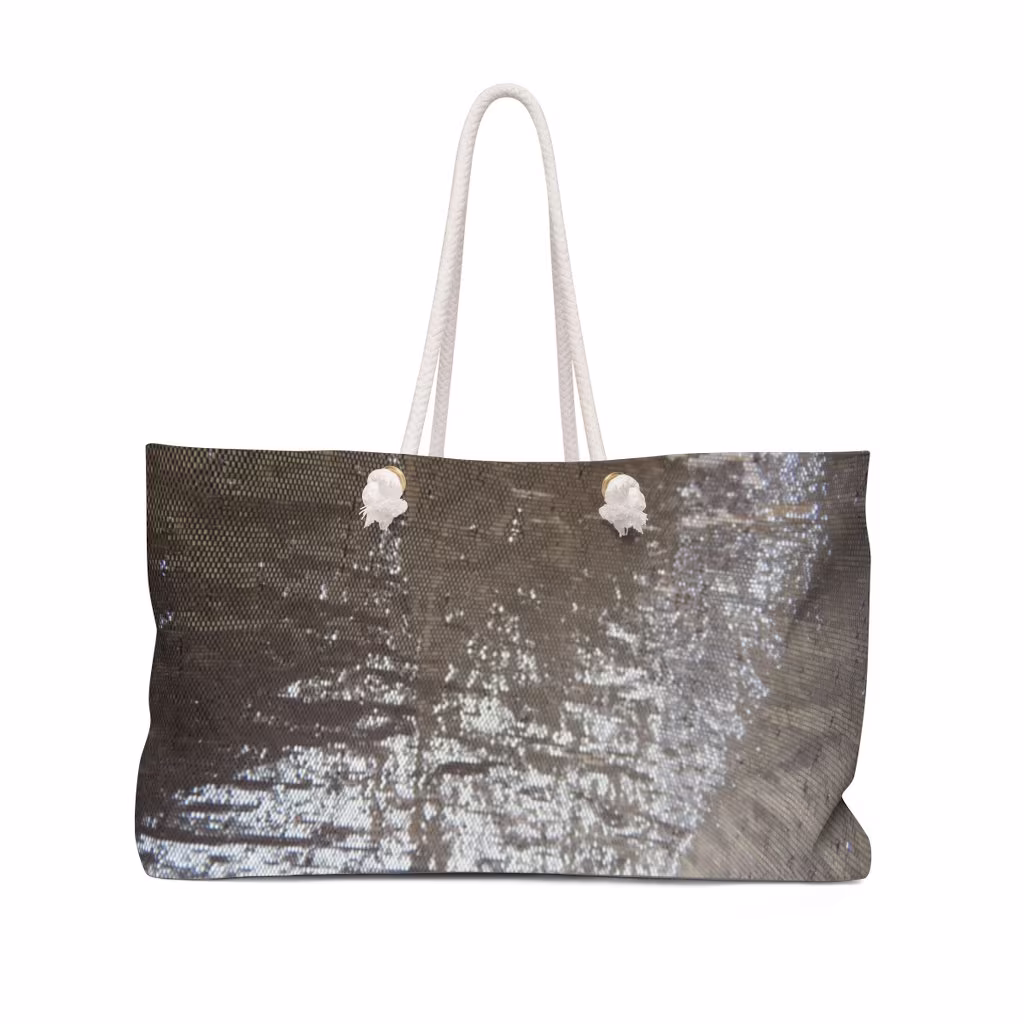 Large Tote Bag With Rope Handles. Weekender, Overnight, Beach, Around Town, Yoga , Exercise, Gym Bag. Abstract Art #101 Charcoal Silver Bag