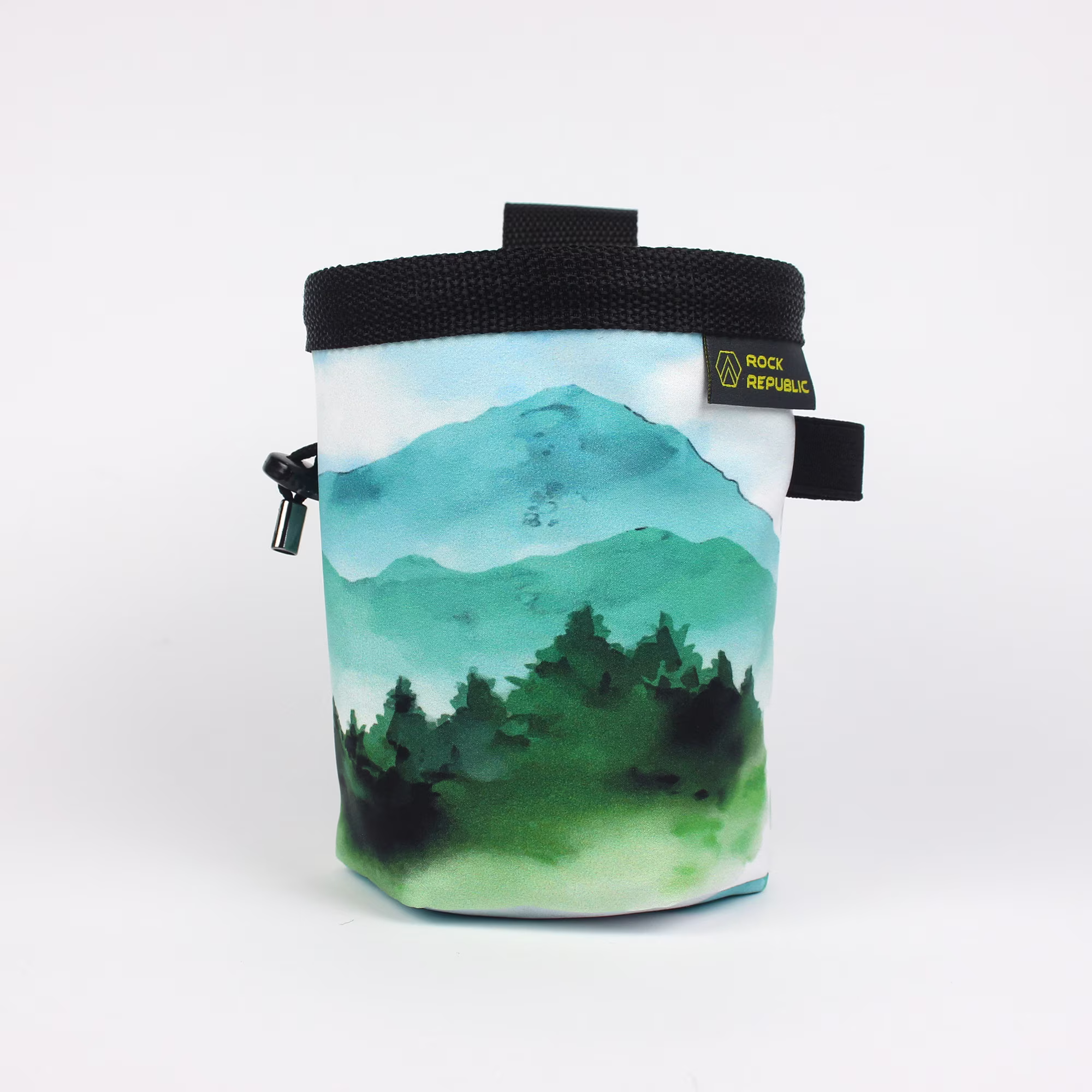 Green Pastel Mountains Softshell Chalk Bag With Soft Fleece Lining, Rock Climbing Bag, Vegan Kreide Beutel, Sac De Craie