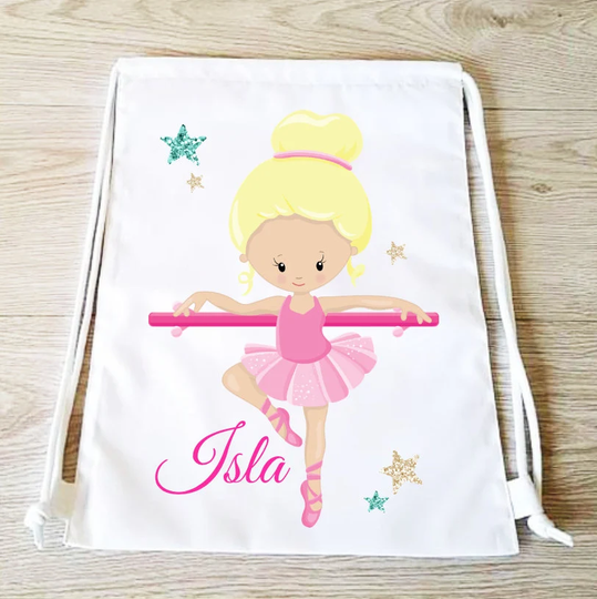 Ballet Bag Ballet Gift Dance Ballerina Personalised Dancer Drawstring Backpack Gym School Sports