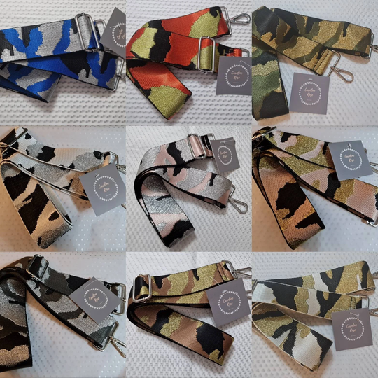 Wide Glitzy Camo Fabric Changeable Bag Straps - Silver Hardware
