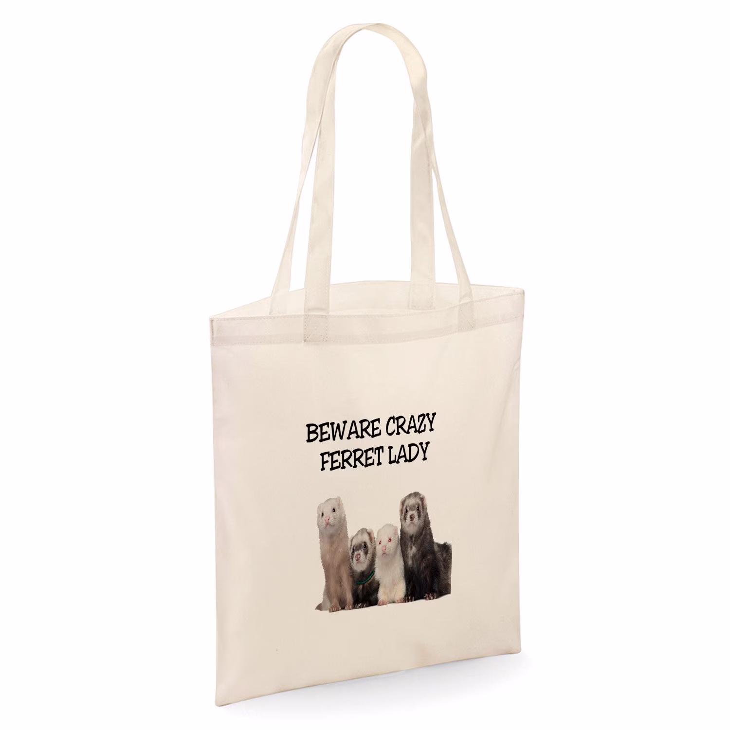 Beware Crazy Ferret Lady Tote Shopper Bag - Natural Colour