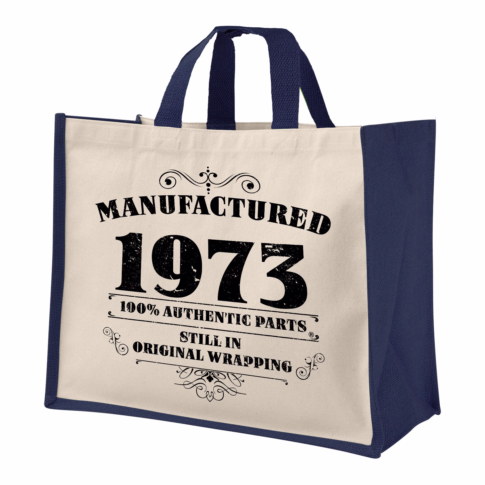 50Th Birthday Manufactured Jute Bag Keepsake Gift For Her Birth Year 1973 Shopper Travel - Available in 4 Colours & 2 Sizes