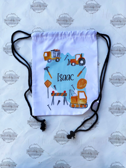 Personalised Construction Drawstring Bag|Digger Tractor Back To School Sports Gym Bag|Gift Idea For Birthday, Child, Son