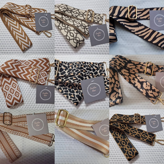 Beige/Neutral Patterned Changeable Bag Straps - Gold Hardware