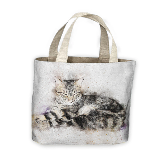 Sleeping Cat Drawing Tote Shopping Bag For Life - Cats Animals Cute Kitten