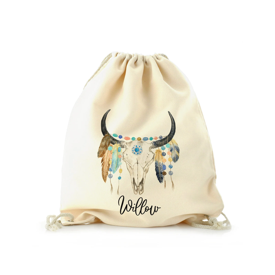 Personalised Skulls Drawstring Bag Customised With Name, Ideal For Kids Football, Pe & Games