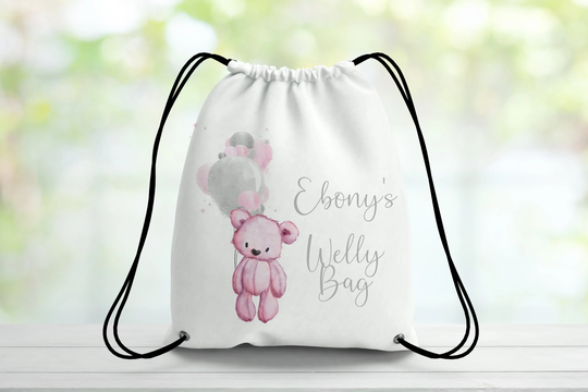 Personalised Cute Ballon Bear Welly Bag