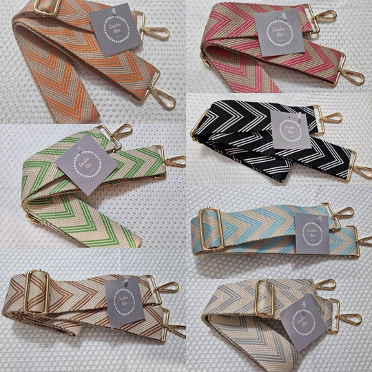 Wide Arrow Print Fabric Changeable Bag Straps - Gold Hardware